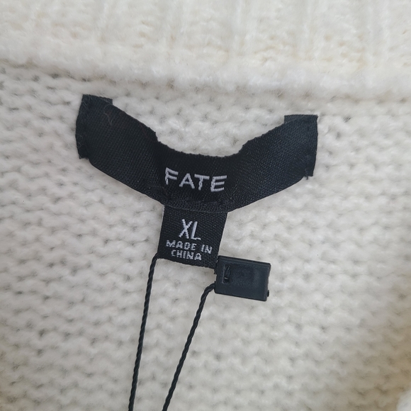 FATE Fuzzy Tan Multicolor Stripe Neutral Minimal Cozy Knit Woven Sweater XL nwt - Picture 8 of 9